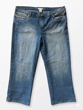 Y2K Embellished Denim Capri | Studded Rhinestone Boho Festival Jeans | Size 17